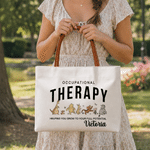 Personalized Classic Winnie the Pooh Occupational Therapy Large Canvas Tote Bag with Text and Name Daily Use Birthday Gift for Occupational Therapist