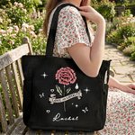 Sac fourre-tout en velours côtelé personnalisé, style rétro, aux couleurs variées, représentant la fleur de naissance, de grande capacité, avec prénom – Idéal pour les voyages et l'usage quotidien – C