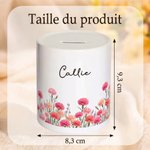 Tirelire en céramique personnalisée avec fleur de naissance et nom - Cadeau anniversaire pour enfants