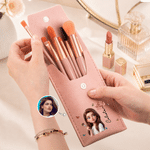 Personalised Birth Flower 3D Style Artwork Cartoon Photo Character PU Leather Makeup Bag with 8 Makeup Brushes Daily Use Birthday Gift for Woman