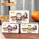 Boîte de rangement en fer-blanc personnalisée sur le thème d'Halloween, avec un adorable ourson de dessin animé, de qualité alimentaire, avec prénom – Cadeau pour une fête d'Halloween destiné aux enfa