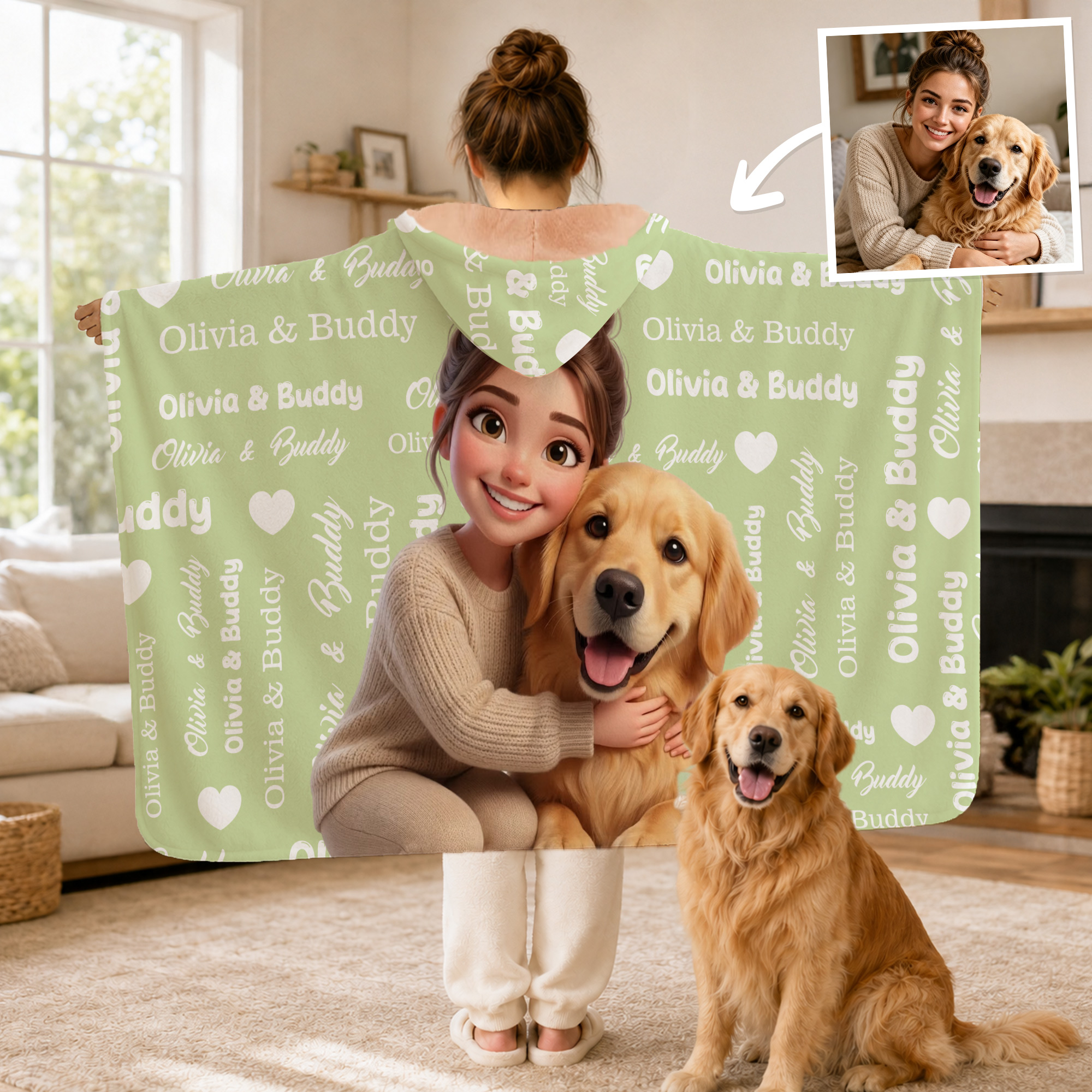 Personalisierte 3D-Cartoon-Figur Kuscheldecke mit Kapuze | mit Foto und Namen | Geburtstag Weihnachtsgeschenk für Familie Freunde