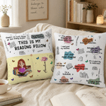 Personalized This Is My Reading Pillow Cartoon Character Pocket Pillow Cover with Birth Flower and Name Birthday Gift for Readers Book Lovers