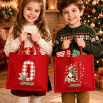 Personalized Christmas Theme Initial Large Capacity Red Jute Tote Bag with Name Christmas Party Gift for Children Family Friends