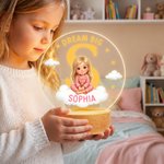 Personalised Dream Big Cartoon 3D-Style Character Artwork Photo LED Night Light with Wooden Base and Name Bedroom Decor Birthday Gift for Children
