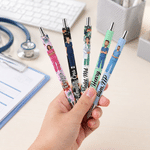 Stylo à bille personnalisé avec illustration de fleur de naissance, personnage de dessin animé représentant un médecin ou une infirmière, avec prénom gravé – Cadeau de remerciement pour le personnel s