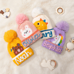 Personalised Cute Fantasy Unicorn Dinosaur Warm Soft Knit Pom Pom Beanie with Name Winter Birthday Gift for Kids