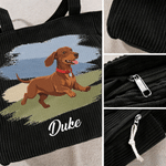 Personalised Cute Pet Running Photo Large Capacity Corduroy Tote Bag with Name Daily Use Birthday Gift for Pet Lovers Owners