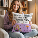 Personalized This Is My Reading Pillow Cartoon Character Pocket Pillow Cover with Birth Flower and Name Birthday Gift for Readers Book Lovers
