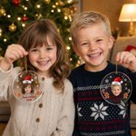 Personalised Kid Fun Face Photo Christmas Hat Acrylic Glass Ornament with Name Text and Year Tree Decoration Christmas Gift for Kids Friends