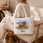 Personalised Cute Pet Running Photo Large Capacity Corduroy Tote Bag with Name Daily Use Birthday Gift for Pet Lovers Owners