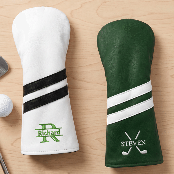 Personalised Embroidered Monogram Waterproof Double Lined PU Leather Golf Head Cover with Name and Initials Birthday Club Gift for Golf Lovers