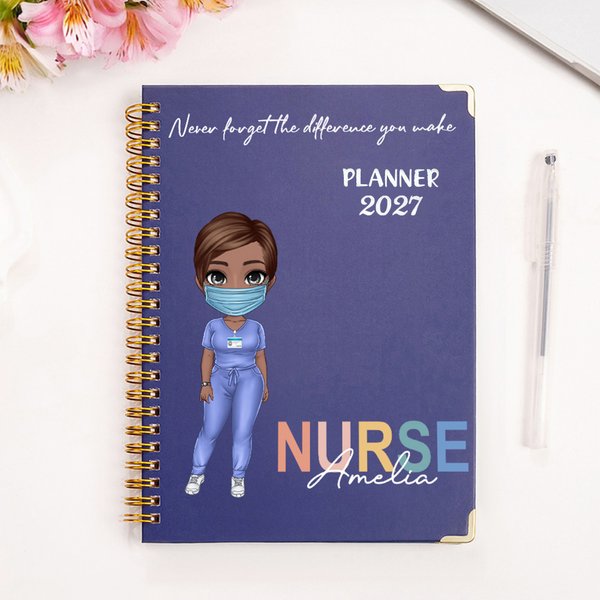 Never Forget The Difference You Make - Personalized Cartoon Medical Character 2026/2027 Planner A5 Spiral Notebook