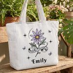 Sac fourre-tout en velours côtelé personnalisé, style rétro, aux couleurs variées, représentant la fleur de naissance, de grande capacité, avec prénom – Idéal pour les voyages et l'usage quotidien – C
