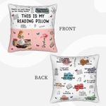 Personalized This Is My Reading Pillow Cartoon Character Pocket Pillow Cover with Birth Flower and Name Birthday Gift for Readers Book Lovers