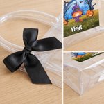 Sac cadeau transparent personnalisé sur le thème d'Halloween, orné d'un personnage de dessin animé, avec prénom et nœud noir – Cadeau d'Halloween « Trick or Treat » pour les enfants