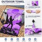 Personalised Fishing Silhouette Colourful Portable Quick Drying Outdoor Towel with Name and Lanyard Fishing Activities Birthday Gift for Men Women