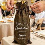 Personalised Simple Line Graduation Cap Drawstring Wine Bag with Text Name Year Graduation Party Gift for Master PhD Graduates