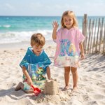 Personalised Dinosaur Mermaid Soft Kids Hooded Beach Towel with Name and Initial Beach Party Summer Holiday Birthday Gift for Boys Girls