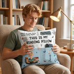 Personalized This Is My Reading Pillow Cartoon Character Pocket Pillow Cover with Birth Flower and Name Birthday Gift for Readers Book Lovers