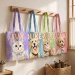 Personalized Watercolor Pet Portrait Canvas Tote Bag with Name and Photo Daily Use Birthday Gift for Pet Owners Lovers
