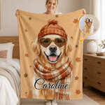 Manta suave personalizada con diseño de otoño, con foto de mascota y hoja de arce, con nombre; decoración para el hogar y regalo de cumpleaños para los amantes de las mascotas