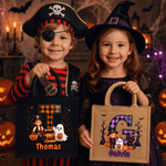 Personalized Halloween Ghost Pumpkin Checkered Initial Large Capacity Jute Bag with Name Halloween Party Trick or Treat Activity Gift for Kids