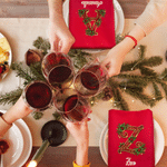 Personalized Holly Christmas Bell Design 100% Cotton Red Table Napkin with Name Table Decor Holiday Christmas Party Gift for Family Friends Kids