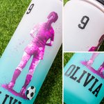 Personlig vattenflaska med fotboll namn och nummer läcksäker sportflaska för barn fotbollsskola match och sommarträning