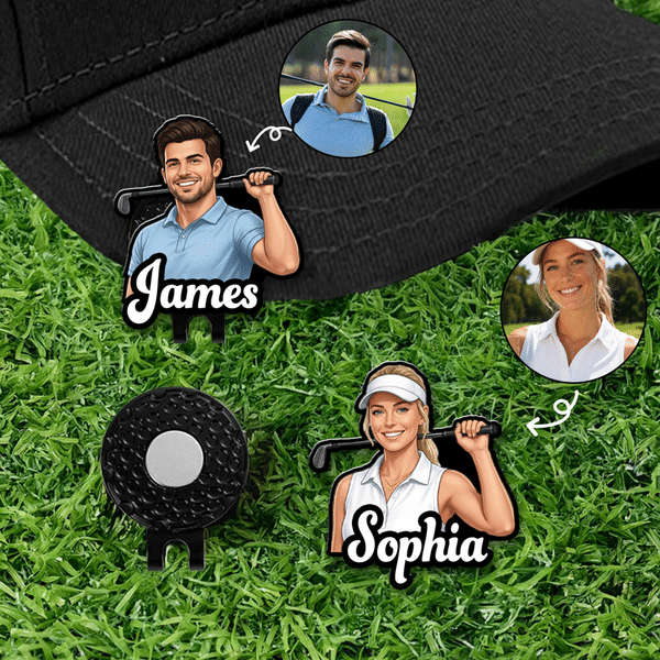 Personalised Illustrated Cartoon Character Photo Golf Ball Marker Magnetic Hat Clip with Name Birthday Game Day Gift for Golf Lovers Friends