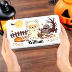 Boîte de rangement en fer-blanc personnalisée sur le thème d'Halloween, avec un adorable ourson de dessin animé, de qualité alimentaire, avec prénom – Cadeau pour une fête d'Halloween destiné aux enfa