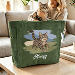 Personalised Cute Pet Running Photo Large Capacity Corduroy Tote Bag with Name Daily Use Birthday Gift for Pet Lovers Owners