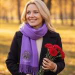 Sciarpa-scialle personalizzata con fiore di nascita multicolore, morbida e calda, con nappine e nome – Accessorio invernale, regalo di Natale per donne