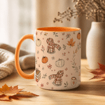 Gepersonaliseerde herfstmok met esdoornblad en pompoenmotief, 11 oz en 15 oz, van keramiek, met naam en tekst – dankdag- of verjaardagscadeau voor familie of vrienden