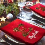 Personalized Holly Christmas Bell Design 100% Cotton Red Table Napkin with Name Table Decor Holiday Christmas Party Gift for Family Friends Kids