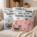 Personalized This Is My Reading Pillow Cartoon Character Pocket Pillow Cover with Birth Flower and Name Birthday Gift for Readers Book Lovers