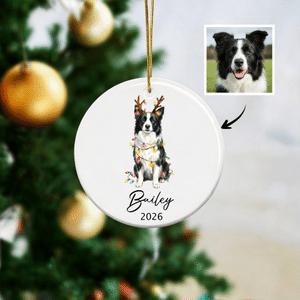 Personalised Watercolor Pet Photo Adorable Ceramic Ornament with Name and Year Hanging Decoration Christmas Gift for Pet Owners Lovers