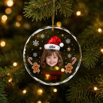 Personalised Kid Fun Face Photo Christmas Hat Acrylic Glass Ornament with Name Text and Year Tree Decoration Christmas Gift for Kids Friends