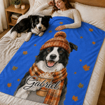 Manta suave personalizada con diseño de otoño, con foto de mascota y hoja de arce, con nombre; decoración para el hogar y regalo de cumpleaños para los amantes de las mascotas