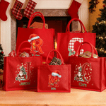 Personalized Christmas Theme Initial Large Capacity Red Jute Tote Bag with Name Christmas Party Gift for Children Family Friends