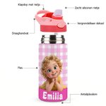 Gepersonaliseerde cartoonfiguur waterfles met naam en siliconen rietje voor buitenactiviteiten back-to-schoolcadeau voor scholieren
