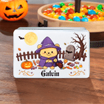 Boîte de rangement en fer-blanc personnalisée sur le thème d'Halloween, avec un adorable ourson de dessin animé, de qualité alimentaire, avec prénom – Cadeau pour une fête d'Halloween destiné aux enfa