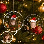 Personalised Kid Fun Face Photo Christmas Hat Acrylic Glass Ornament with Name Text and Year Tree Decoration Christmas Gift for Kids Friends
