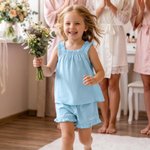 Personalised Embroidered Name Ruffle Summer Pyjama Set Wedding Birthday Gift for Flower Girl Daughter
