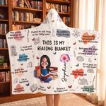 Personalized Birth Flower Cartoon Reading Girl Soft Throw Hooded Blanket with Name Birthday Gift for Librarians Book Lovers