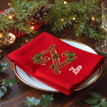 Personalized Holly Christmas Bell Design 100% Cotton Red Table Napkin with Name Table Decor Holiday Christmas Party Gift for Family Friends Kids