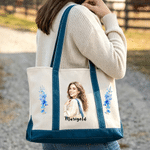 Personalized Multicolor Birth Flower Portrait Photo Canvas Tote Bag with Name  Daily Use Birthday Gift for Women Family