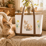 Personalized Multicolor Birth Flower Portrait Photo Canvas Tote Bag with Name  Daily Use Birthday Gift for Women Family