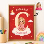 Stampa su tela per bambini personalizzata, in stile libro illustrato, disegno a cartone animato e nome - Regalo di compleanno per bambini e bambine