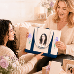 Personalized Multicolor Birth Flower Portrait Photo Canvas Tote Bag with Name  Daily Use Birthday Gift for Women Family